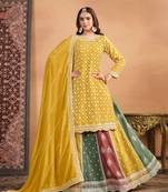 Yellow Embroidered Chinon Silk Punjabi Salwar Suit