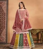 Brown embroidered chinon silk Punjabi salwar suit