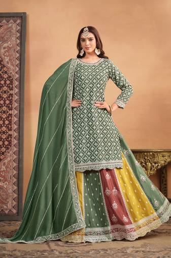 Light Green Embroidered Chinon Silk Punjabi Salwar Suit