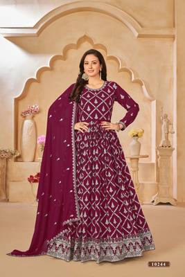 Purple embroidered faux georgette anarkali suit 1