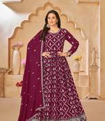 Purple embroidered faux georgette semi stitched anarkali suit
