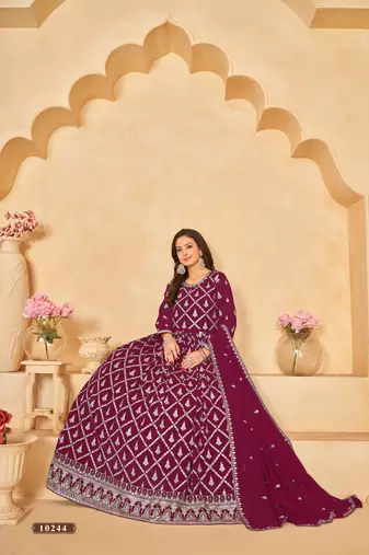 Purple embroidered faux georgette anarkali suit