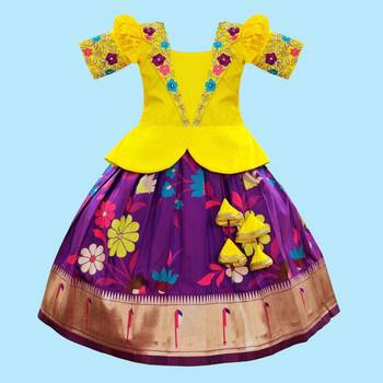 New Lemon south Indian traditional collar digital pattu pavadai Lehenga choli for girls dress 1