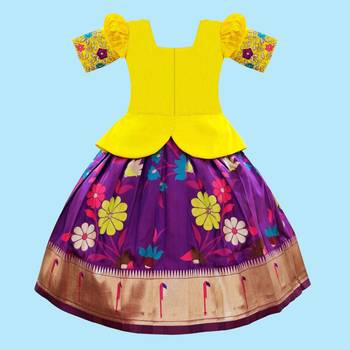 New Lemon south Indian traditional collar digital pattu pavadai Lehenga choli for girls dress 2