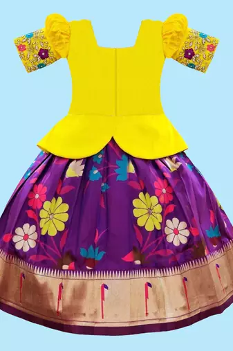 New Lemon south Indian traditional collar digital pattu pavadai Lehenga choli for girls dress