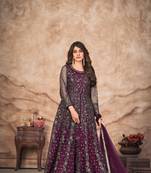 Dark purple embroidered net semi stitched anarkali suit