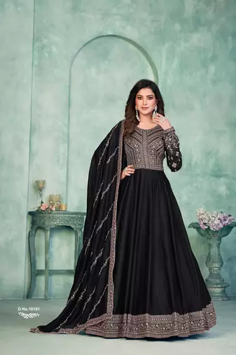 Black embroidered art silk anarkali suit