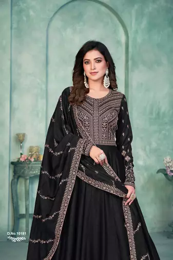 Black embroidered art silk anarkali suit