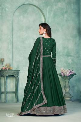 Green embroidered art silk anarkali suit 2