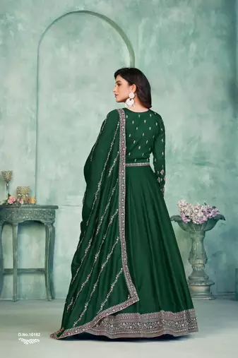 Green embroidered art silk anarkali suit