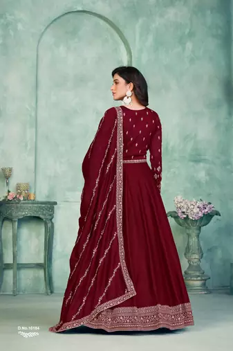 Maroon embroidered art silk anarkali suit