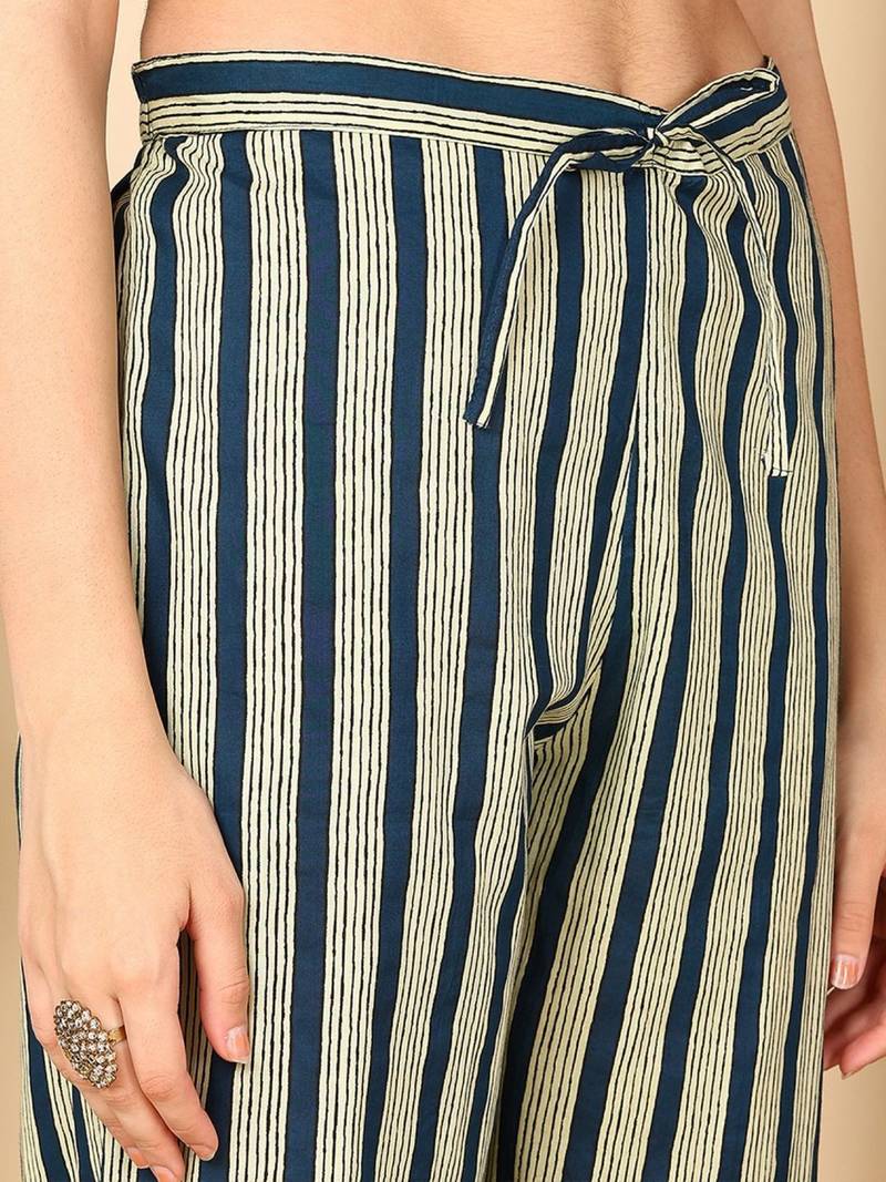 women navy blue rayon blend floral embroidered straight kurta trousers with dupatta