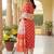 women orange rayon blend bandhani embroidered straight kurta trousers with dupatta