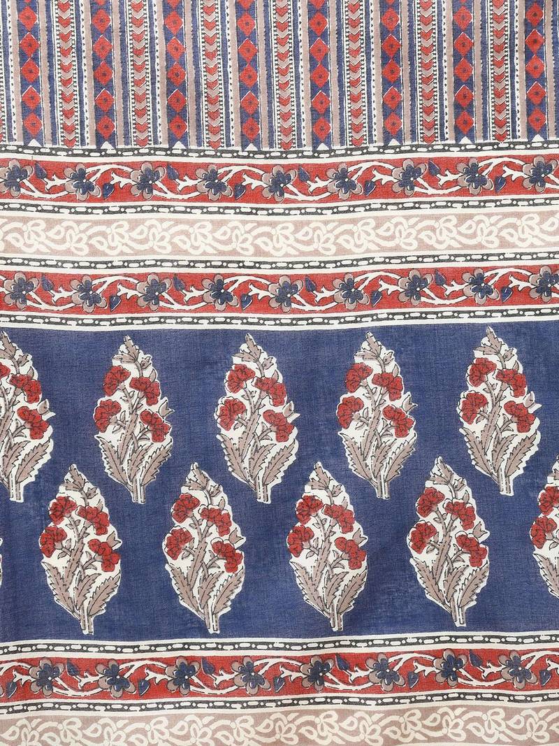 women blue rayon blend floral printed straight kurta trousers with dupatta