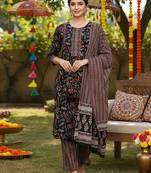 women black rayon blend floral printed straight kurta trousers with dupatta