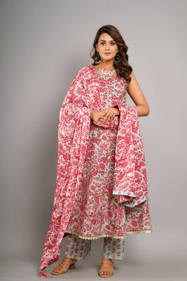 Women Paisley Printed Pure Cotton Kurta with Trousers & Dupatta 1