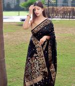 Black and Golden Banarasi silk blend Saree With Zari Embroidery