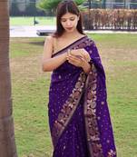Purple Color Soft silk blend Sarees With Gold Zari Weaving Flower Pennal In Border And Pallu
