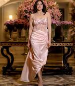 Peach embroidered drape corset dress