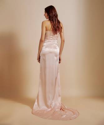 Peach embroidered drape corset dress 4