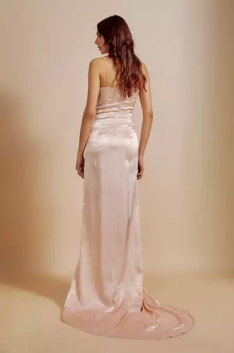 Peach embroidered drape corset dress