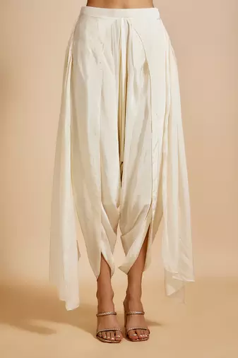 Beige tissue jacket with cream dhoti