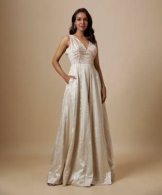 Beige embroidered jumpsuit 1