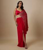 Red skirt with drape blouse