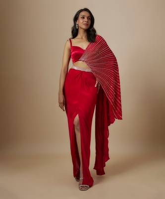 Red skirt with drape blouse 2