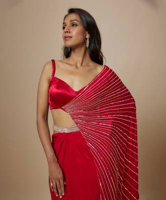 Red skirt with drape blouse 3