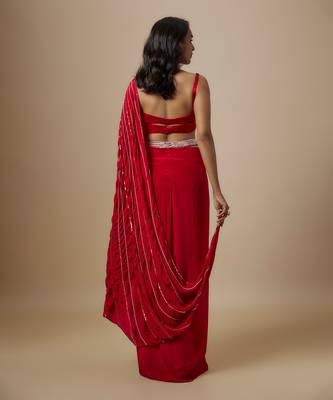 Red skirt with drape blouse 4