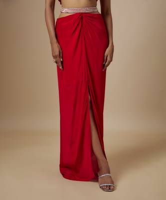 Red skirt with drape blouse 5