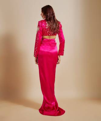 Hot pink emboriderd blazer with hot pink dape skirt 5