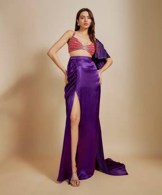 Red emboiderd bloue with purple skirt & drape 1