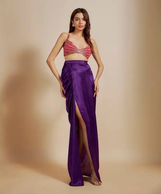 Red emboiderd bloue with purple skirt & drape 2
