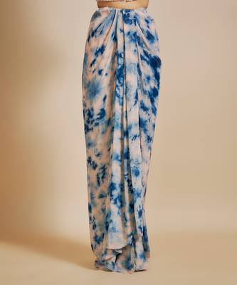 Peach and blue shibori embroidered vest coat with skirt 5