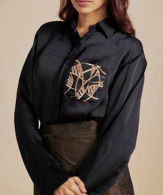 Black embroidered shirt with black skirt 3
