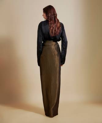 Black embroidered shirt with black skirt 5