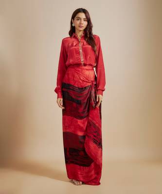 Rust shirt with printed skirt 1