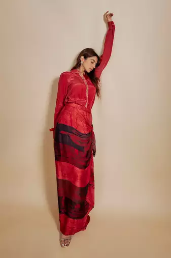 Rust shirt with printed skirt