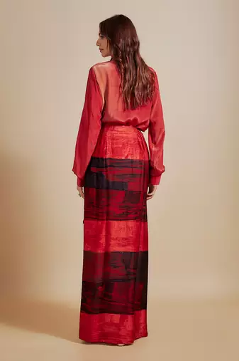 Rust shirt with printed skirt