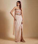 Peach embroidered corset with rose gold skirt
