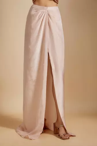 Peach embroidered corset with rose gold skirt