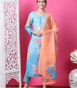 sky blue cotton digital printed dress material