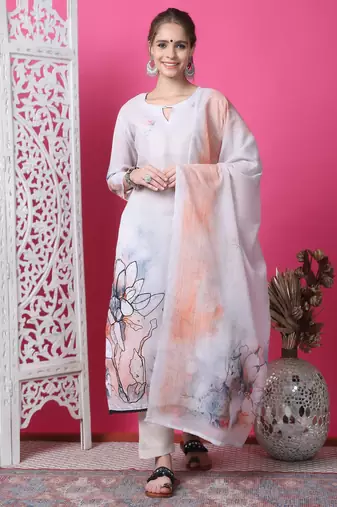 beige cotton digital printed dress material