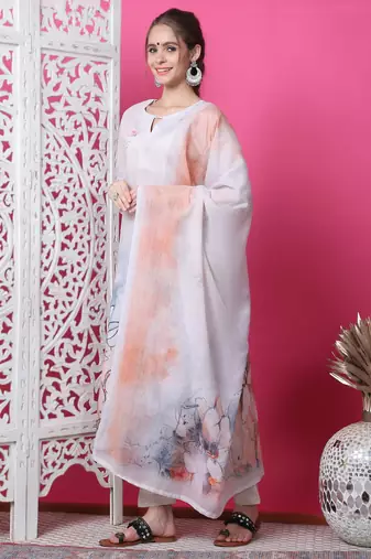 beige cotton digital printed dress material