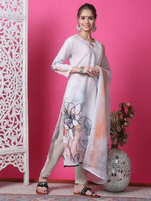 beige cotton digital printed dress material 4