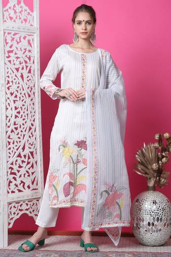 off white cotton digital printed dress material