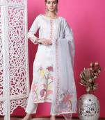 off white cotton digital printed dress material