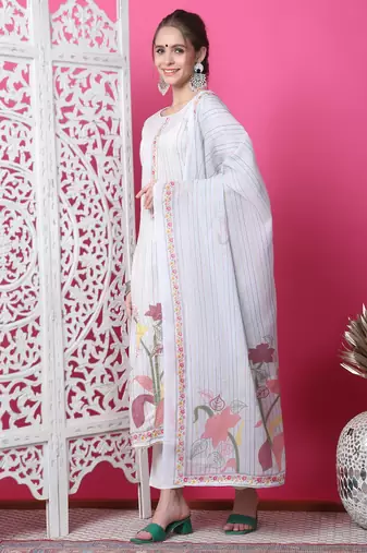 off white cotton digital printed dress material